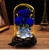 Eeuwige Bloemen - Eeuwige Roos - In Glas Kerstversiering - Voor Thuis - Bewaarde Rozen - Moederdag Valentijnsdag Geschenk - 110-Blauw