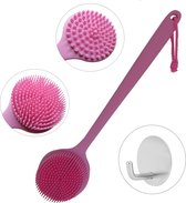 B&P Badborstel met steel - incl. haakje - roze - kunststof - massageborstel rug -  douche borstel steel - borstel - lichaamsborstel silicone - scrub lichaam - wet & dry brush