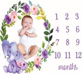Baby Mijlpaaldeken incl. frame-babyshower cadeau-Baby fotografiedeken- Elephant Milestone blanket- Olifant- 100X100 cm