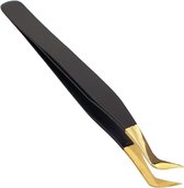 MEDLUXY Pro - Wimperpincet - 12 cm - Gehoekt - Zwart-Goud (Eyelash Tweezer - RVS Pincet voor Wimperextions - Nepwimpers)
