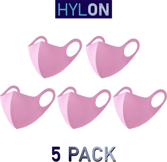 Masque buccal en néoprène - Rose - 5 PACK - Lavable - Réutilisable - Par HYLON