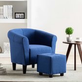 Medina 2-delige Fauteuilset met hocker stof blauw