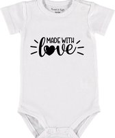 Baby Rompertje met tekst 'Made with love' |Korte mouw l | wit zwart | maat 50/56 | cadeau | Kraamcadeau | Kraamkado