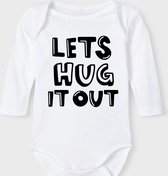 Baby Rompertje met tekst 'Lets hug it out' | Lange mouw l | wit zwart | maat 62/68 | cadeau | Kraamcadeau | Kraamkado