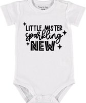 Baby Rompertje met tekst 'Little mister sparkle new' | Korte mouw l | wit zwart | maat 62/68 | cadeau | Kraamcadeau | Kraamkado
