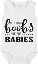 Baby Rompertje met tekst 'Silly daddy, boobs are for babies' | mouwloos l | wit zwart | maat 50/56 | cadeau | Kraamcadeau | Kraamkado