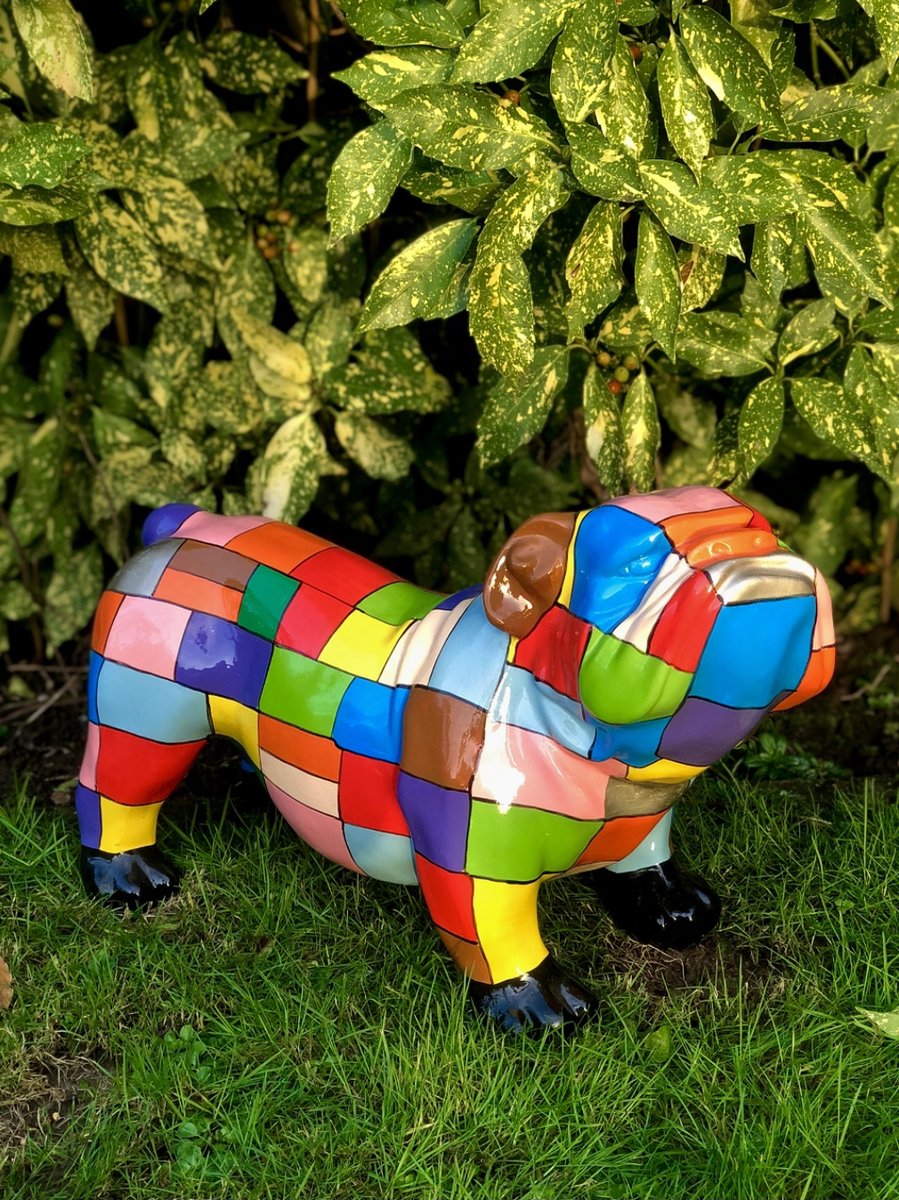 Engelse buldog squishy face puzzel 36 cm hoog - polyester - polystone - hoogkwalitatieve kunststof - decoratiefiguur - interieur - accessoire - voor binnen - voor buiten - cadeau - geschenk - tuinfiguur - tuinbeeld - nieuwjaar - verjaardag