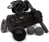 Q’ualife® Grid Foam Roller Set – Trigger Point Massage Roller – Massage bal – Fitness – Yoga – Fascia – Bindweefsel – 5 delige set – Zwart