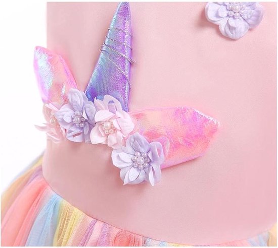 Joya® Robe d'habillage licorne rose | Déguisement Unicorn | Robe de princesse Dress Up Dress + Bandeau | Taille 104-110 (110)