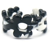 Ring Bloem - Acryl - One Size - Zwart en Wit