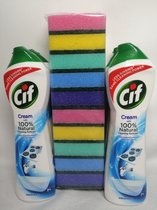 Cif - Cream - 100% Natural Cleaning Particles - 500 ml - Voordeel Set 4 x 500 ml + Gratis 10 Schuursponsjes !!