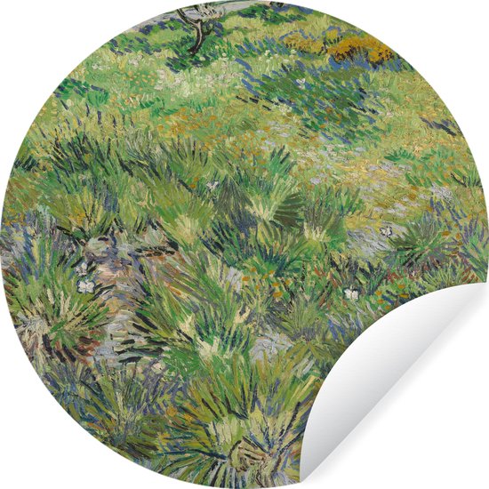 WallCircle - Muurstickers - Behangcirkel - Grasveld met bloemen en vlinders - Schilderij van Vincent van Gogh - ⌀ 30 cm - Muurcirkel - Zelfklevend - Ronde Behangsticker