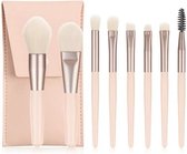 Make up kwasten set - 8 Delig - Met opberg etui - Make-up - Cosmetica - Poeder kwast - Wenkbrauw borstel - Oogschaduw kwast - Eyeshadow brush - Make up brush set -  Zalm roze