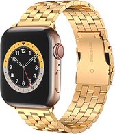 Luxe Bandje Geschikt voor Apple Watch Bandje Goud Series 1/2/3/4/5/6/SE/7 38/40/41 mm - iWatch Stainless Steel Polsband Luxe Loop - Roestvrij staal - Klik Sluiting