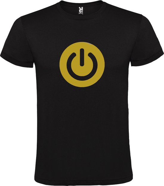 Zwart t-shirt met " Power Button " print Goud size XXL