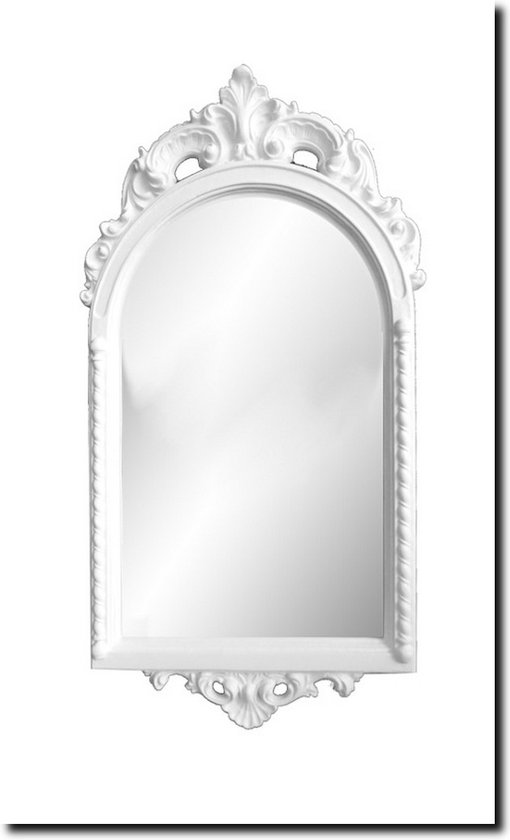 Spiegel met kuif - Kuifspiegel in houten lijst - Ambra Hoogglans Wit Buitenmaat 52x95 cm - Luxe spiegel voor hal, toilet of toiletruimte