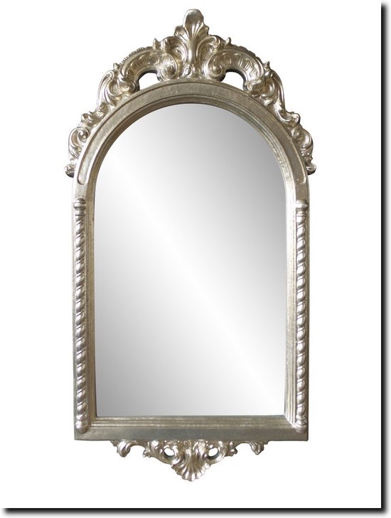 Spiegel Ambra Zilver met kuif Buitenmaat 52x95cm - Luxe Kuifspiegel voor hal, toilet of badkamer - Handmade in Italy - Ophangbeugel gemonteerd - Houten lijst en duurzaam spiegelglas