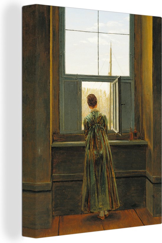 Canvas Schilderij Vrouw bij het raam - Schilderij van Caspar David Friedrich - 90x120 cm - Wanddecoratie