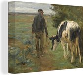 Canvas Schilderij Boer met koe - schilderij van Max Liebermann - 80x60 cm - Wanddecoratie