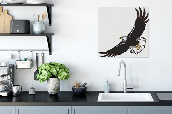 Peinture sur toile dessin d'un aigle planant - 50x50 cm - Décoration murale