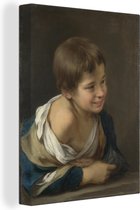 Canvas Schilderij A Peasant Boy Leaning on a Sill - Schilderij van Bartolomé Esteban Murillo - 30x40 cm - Wanddecoratie