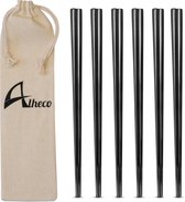 Alheco 6 paar moderne chopsticks - Eetstokjes - Metaal / RVS - Zwart