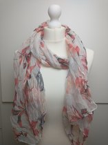 Lange dames sjaal Jantina gebloemd motief rood zwart oranje blauw wit grijs