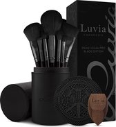Luvia, Prime Vegan Pro Make-upkwastenset, zwart, 12 make-upkwasten incl. borstelhouder, blender spons en reinigingsmat voor make-upkwasten, in zwart en roségoud