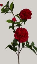 Kunstbloem - Camellia - topkwaliteit decoratie - 2 stuks - zijden bloem - Rood - 98 cm hoog