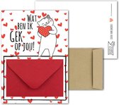 Geldkaart met mini Envelopje ->  Liefde Valentijnsdag – No: 07 (Gek op jou-Kat/Poes met hart) - LeuksteKaartjes.nl by xMar