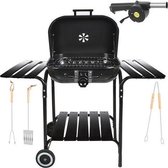 Grote Verrijdbare Houtskoolbarbecue BBQ met Deksel - Inclusief Gereedschap Accessoires Set - Staal - Zwart