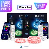 Lideka® - LED Strip Bluetooth - 15 + 3 Meter Pakket - RGB - Met Afstandsbediening - Met Kleurverandering - Zelfklevend - Light Strips - Licht Strip - Led Verlichting