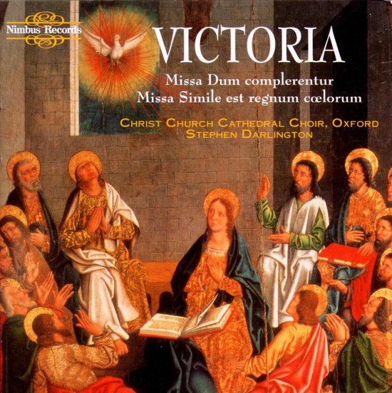 Albumhoes met schilderij van heiligen, tekst 'VICTORIA Missa Dum completerentur Missa Simile est regnum coelorum Christ Church Cathedral Choir, Oxford Stephen Darlington'