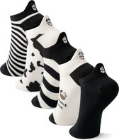 Jolly Socks - 5 Paar Sneakersokken Dames Koeienprint - Grappige sokken - Enkelsokken Dames - Funny socks - Vrolijke sokken - Leuke sokken - Sokken Koe - Maat 35-42