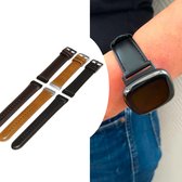 Q-DESYN Fitbit Versa 3 bandje - Fitbit Sense bandje - Leer - Zwart - Zwarte RVS gesp