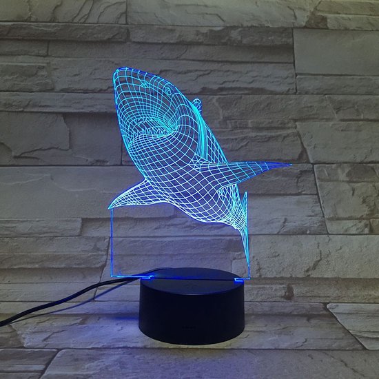 3D Led Lamp Met Gravering - RGB 7 Kleuren - Haai