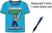 Minecraft T-shirt - Kleur Blauw - 100% Katoen. Maat 134 cm / 9 jaar + EXTRA 1 Stylus Pen.
