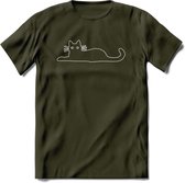 Gekke Kat - Katten T-Shirt Kleding Cadeau | Dames - Heren - Unisex | Dieren shirt | Grappig Verjaardag kado | Tshirt Met Print | - Leger Groen - XXL