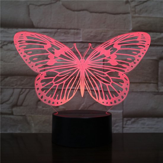 3D Led Lamp Met Gravering - RGB 7 Kleuren - Vlinder
