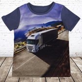 Blauw kinder t-shirt met vrachtwagen LOO1 -s&C-98/104-t-shirts jongens