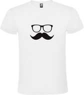 Wit  T shirt met  print van "Bril en Snor " print Zwart size M