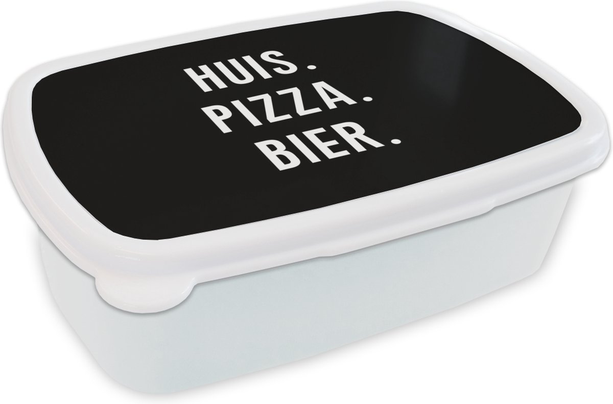 Broodtrommel Wit - Lunchbox - Brooddoos - Huis - Bier - Spreuken - 18x12x6 cm - Volwassenen