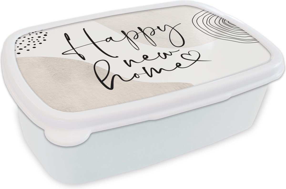 Broodtrommel Wit - Lunchbox - Brooddoos - Happy - Verhuizen - Quote - 18x12x6 cm - Volwassenen