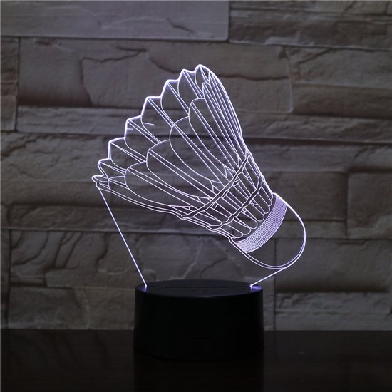 3D Led Lamp Met Gravering - RGB 7 Kleuren - Badminton Shuttle