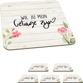 Onderzetters voor glazen - Bloemen - 'Wil jij mijn getuige zijn?' - Spreuken - Quotes - 10x10 cm - Glasonderzetters - 6 stuks