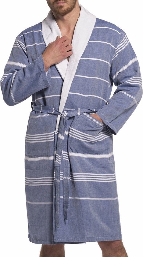 Badstof Hamam Badjas Costa Royal Blue - unisex maat S - dames/heren/unisex - hotelkwaliteit - sauna badjas - luxe badjas - badstof badjas - ochtendjas - duster - dunne badjas - badmantel