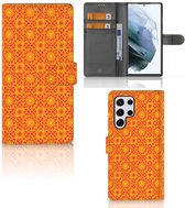 Wallet Book Case Geschikt voor Samsung Galaxy S22 Ultra Telefoonhoesje Batik Orange
