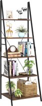 Boekenkasten-5 Tier Plank Opbergrek Display Rekken-Metalen Houten Ladder -Retro Industrie