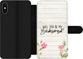 Bookcase Geschikt voor iPhone X telefoonhoesje - Quotes - 'Will you be my bridesmaid' - Spreuken - Bruidsmeisje - Met vakjes - Wallet case met magneetsluiting