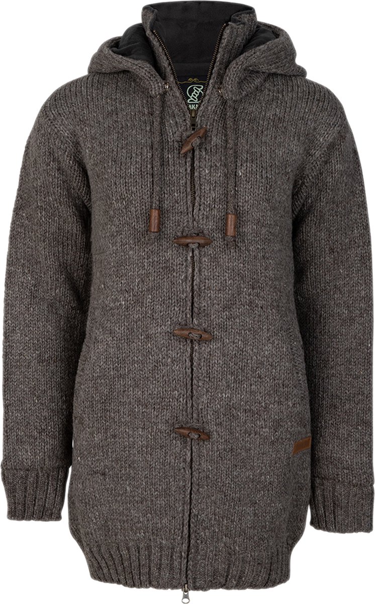 Gebreid Wollen Dames Vest van Schapenwol met Polyester Fleece voering en afneembare capuchon SHAKALOHA W Woodcord DLX Lbrown